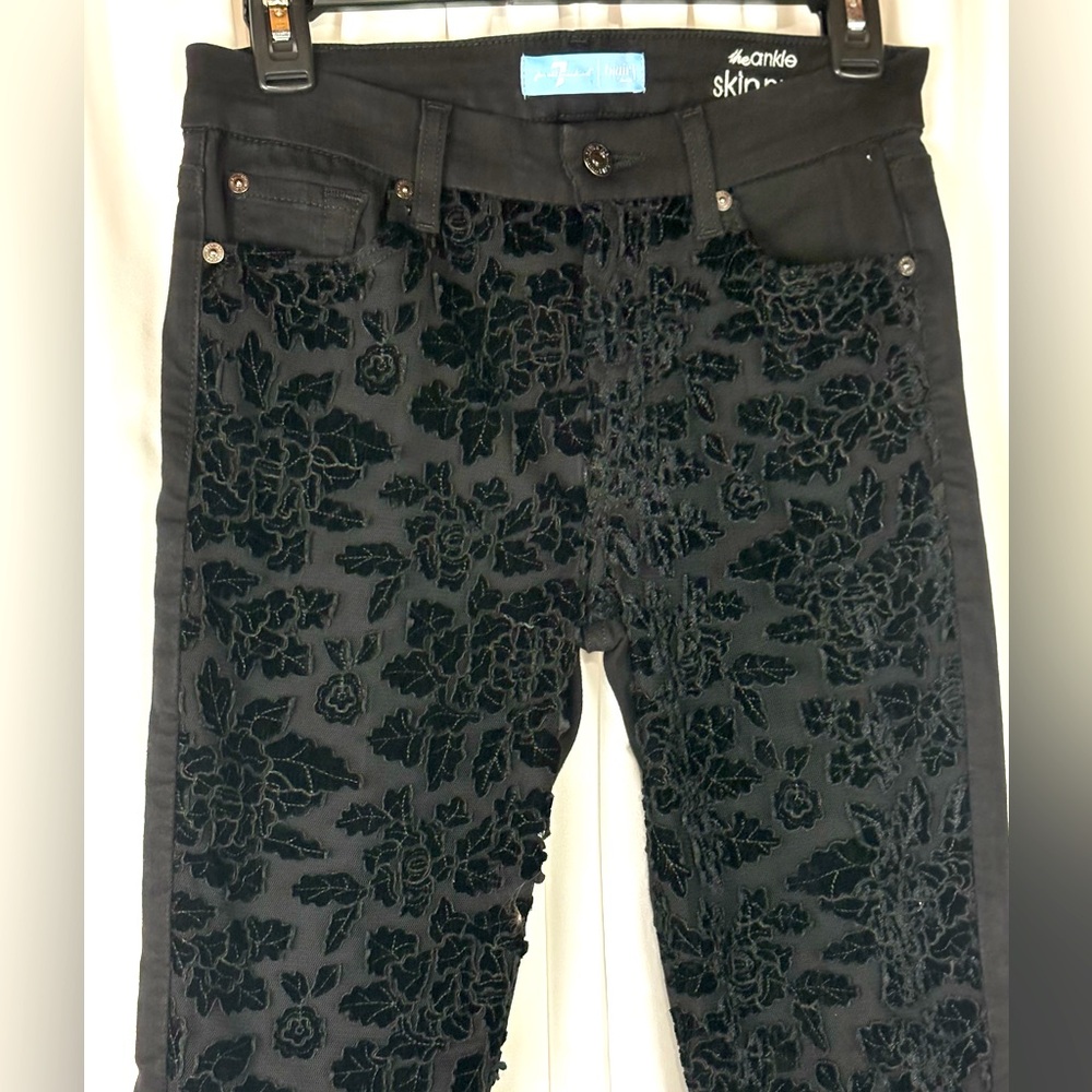 7 for All Mankind Black Burnout High Waisted Floral Pants Jeans 27